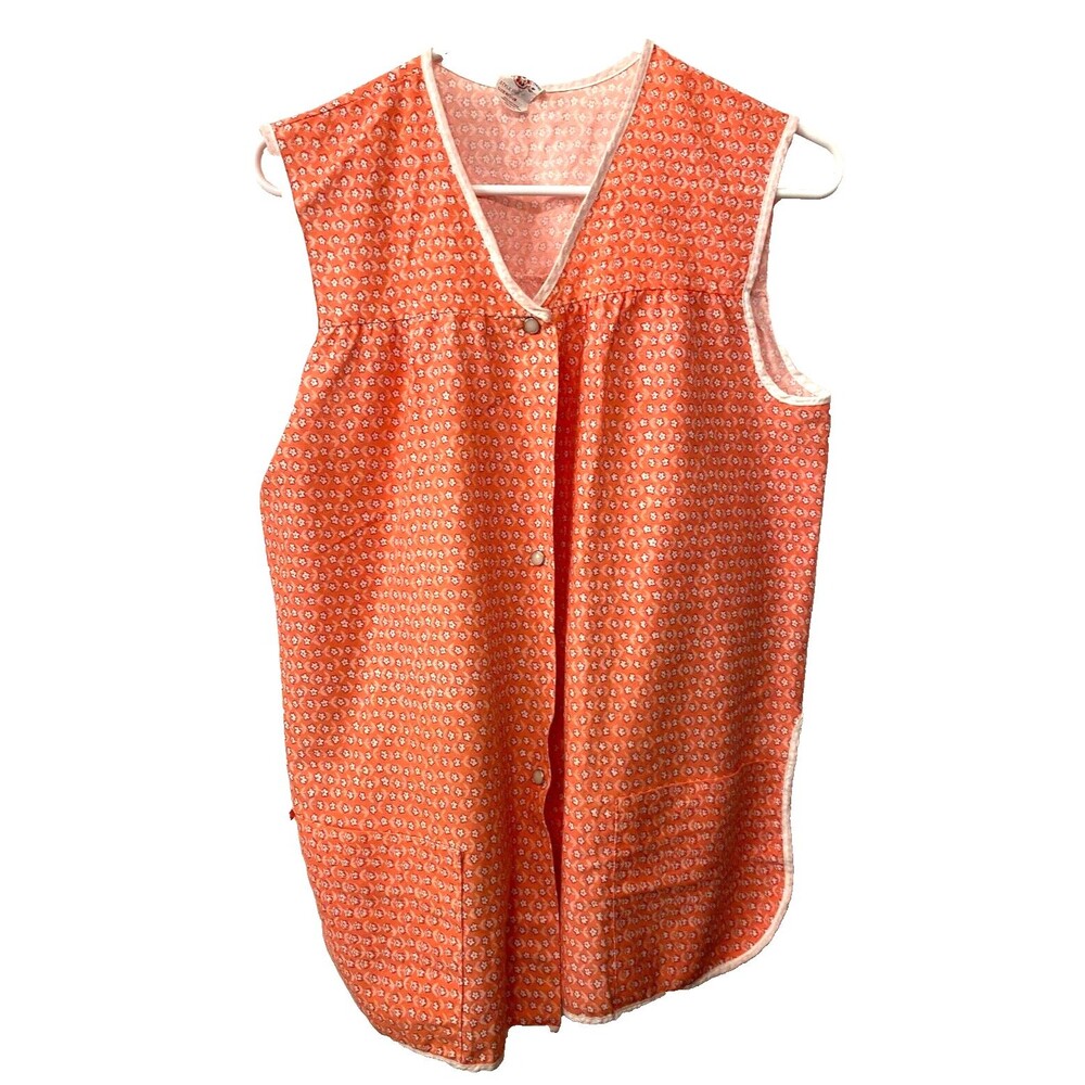 Vtg ARTISTIC CREATION Women's M Art Smock Vest USA Made Orange Floral Pearl Snap